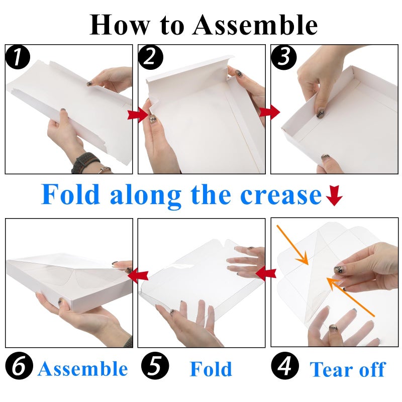 Tebery 50 Pack Cookies Boxes with Full Clear Window, 9.5 x 6 x 1.25 Inch Pastry Bakery Box, Macaron Treat Packaging Boxes for Wedding, Party, Take Out Container for Chocolate, Donuts, Muffin, Dessert - Image 5