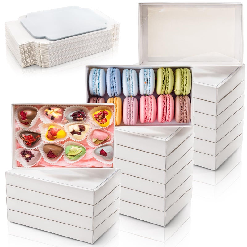 Tebery 50 Pack Cookies Boxes with Full Clear Window, 9.5 x 6 x 1.25 Inch Pastry Bakery Box, Macaron Treat Packaging Boxes for Wedding, Party, Take Out Container for Chocolate, Donuts, Muffin, Dessert - Image 3