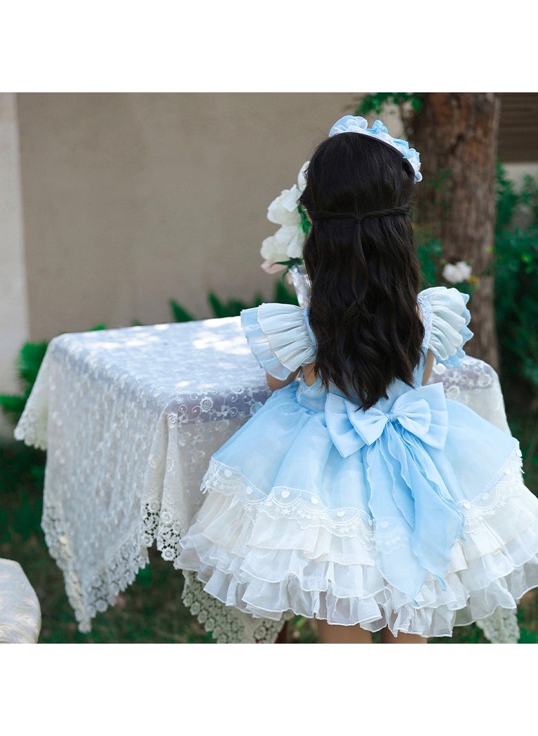 Loquat Girl's Lolita Fluffy Sleeveless Vest Dress Blue/White  - Image 2