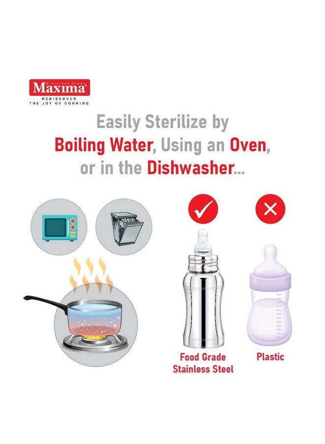 Maxima Amulya Stainless Steel Baby Feeding Bottle Steel Milk Feeding Bottle Water Feeding Nipple Bottle ; Steel Milk Feeding Bottle ; Water & Juice Feeding Nipple Bottle (300 Ml) - Image 3