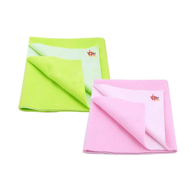 GIANT IMPEX Waterproof Antibacterial Quick Dry Ultra Absorbent Baby Dry Sheet/Bed Wetting Protector/Crib Sheet/Play Medium-Pack of 2, Pista Green & Baby Pink - Image 1