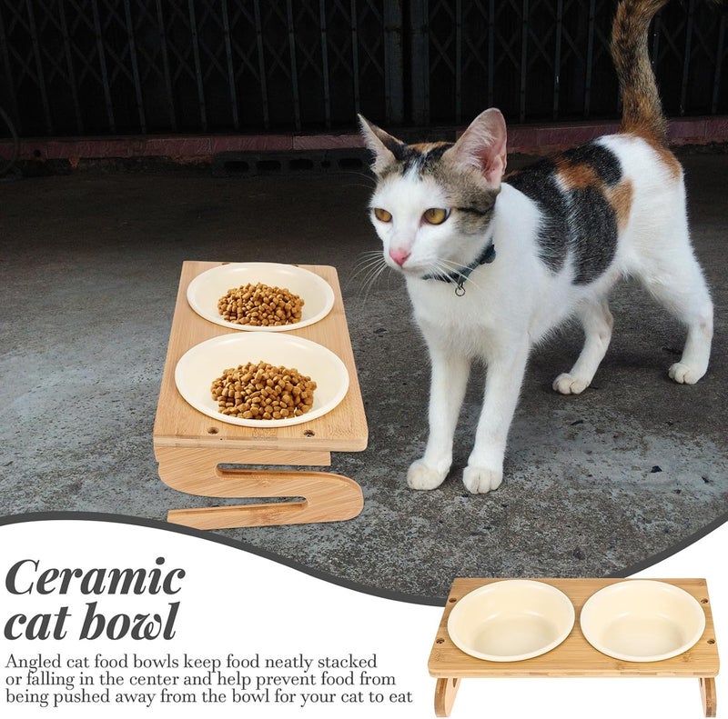 Mikikit Ceramic Cat Feeding Bowl Set with Elevated Rack, 600ml Double Bowls, Floor Raised Pet Food Dish for Cats, Whisker-Friendly Feeding Station - Image 4