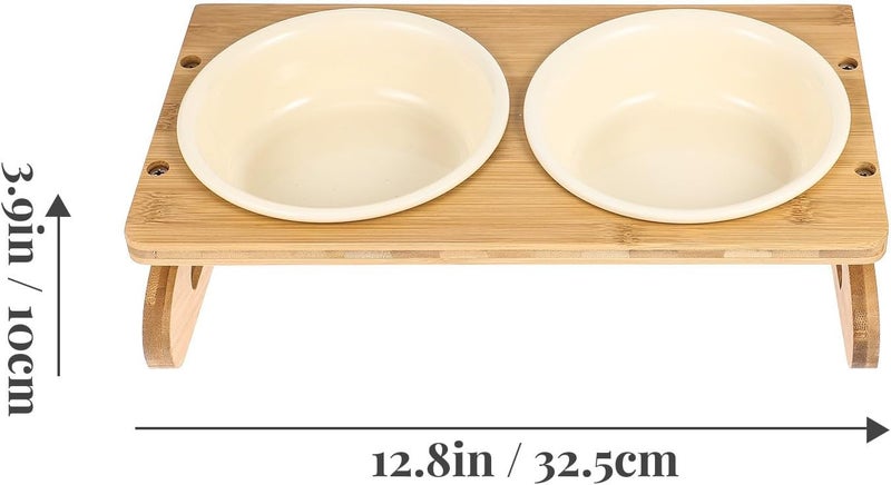Mikikit Ceramic Cat Feeding Bowl Set with Elevated Rack, 600ml Double Bowls, Floor Raised Pet Food Dish for Cats, Whisker-Friendly Feeding Station - Image 2