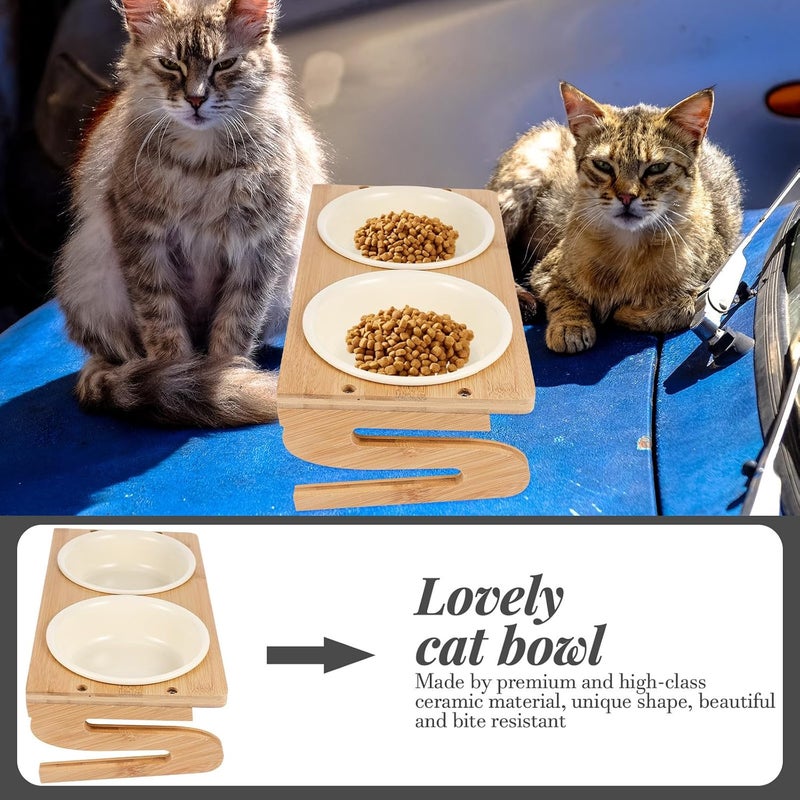 Mikikit Ceramic Cat Feeding Bowl Set with Elevated Rack, 600ml Double Bowls, Floor Raised Pet Food Dish for Cats, Whisker-Friendly Feeding Station - Image 5