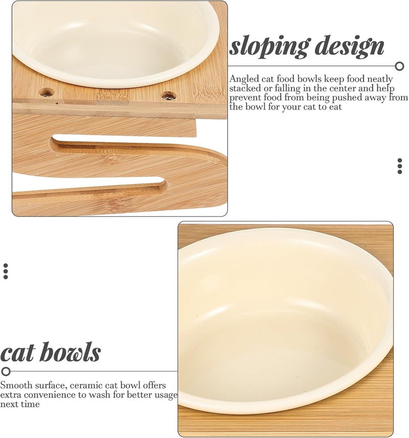 Mikikit Ceramic Cat Feeding Bowl Set with Elevated Rack, 600ml Double Bowls, Floor Raised Pet Food Dish for Cats, Whisker-Friendly Feeding Station - Image 3