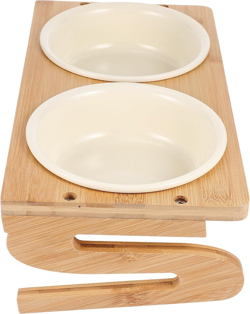 Mikikit Ceramic Cat Feeding Bowl Set with Elevated Rack, 600ml Double Bowls, Floor Raised Pet Food Dish for Cats, Whisker-Friendly Feeding Station - Image 1
