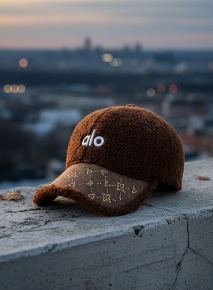 alo Women's soft fur winter cap with a trendy ALO design – stylish brown color with distinctive embroidery – a warm and comfortable hat for everyday use and winter outings - Image 1