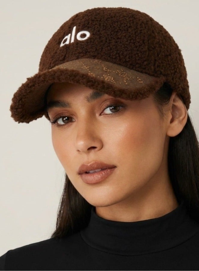 alo Women's soft fur winter cap with a trendy ALO design – stylish brown color with distinctive embroidery – a warm and comfortable hat for everyday use and winter outings - Image 2