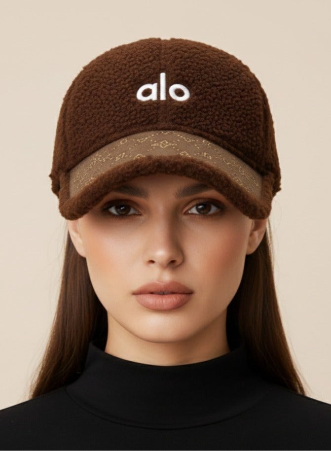 alo Women's soft fur winter cap with a trendy ALO design – stylish brown color with distinctive embroidery – a warm and comfortable hat for everyday use and winter outings - Image 4