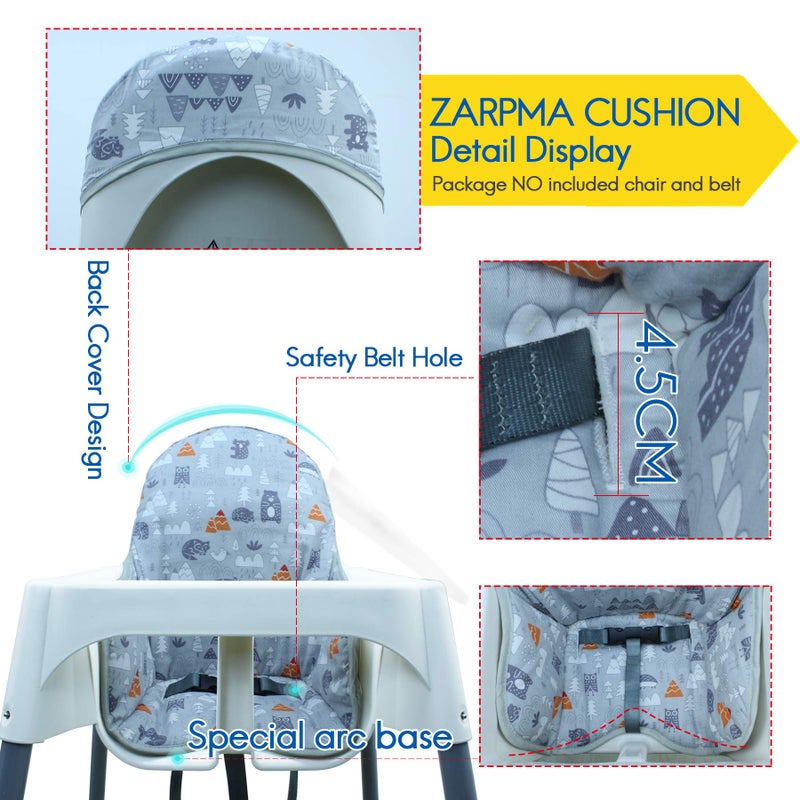 ZARPMA Cotton Seat Covers for IKEA Antilop Highchair, Padded, Forest Pattern Foldable Baby Highchair Cover for IKEA Child Chair Cushion (Grey Forest) - Image 2