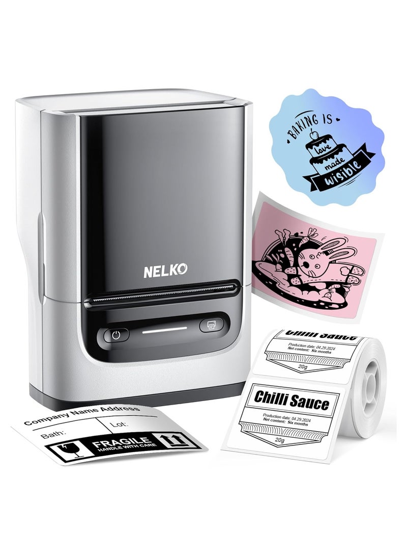 Nelko Label Maker Machine with Tape, PM220 Bluethooth Label Printer, 2 Inch Portable Thermal Printer for Small Business, Address, Logo, Clothing, Mailing, Sticker Printer for Phones & PC, White  - Image 1