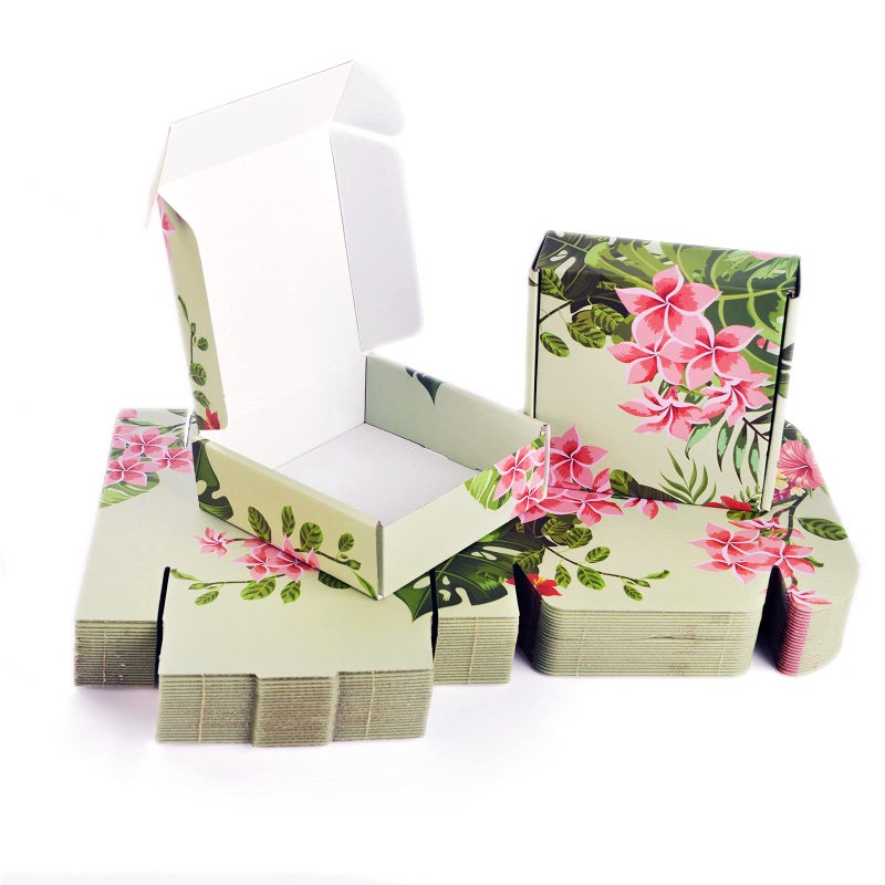 soxuding Small Shipping Boxes For Small Business Hawaiian Flower Floral 25 Pack, 6x6x2 inches Recyclable Small Cardboard Boxes For Packaging Shipping Boxes Corrugated Mailer Mailing Packing Gift Boxes - Image 1