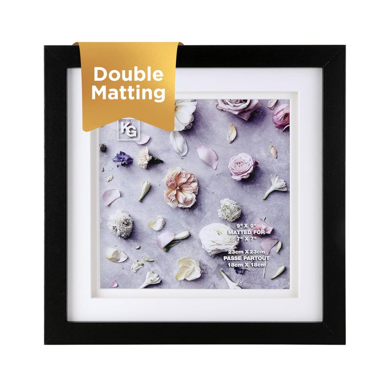 Kiera Grace Morgan Picture Frame Holds a 7 x 7 Photo 9 x 9 Large Wood Picture Frame with Double Matting for Wall Hanging and Photo Display Black - Image 1