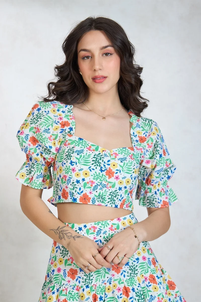 Virgio VIRGIO 100% Cotton Vibrant Floral Print Crop Top