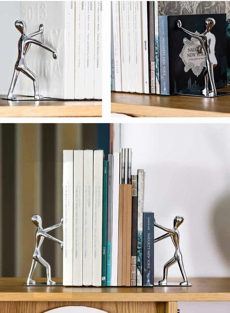 KASTWAVE Decorative Bookends Heavy Duty Zinc Alloy Man Book End, Metal Book Ends for Shelves - Image 2