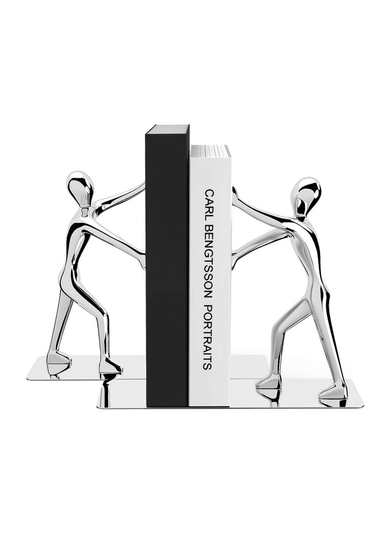 KASTWAVE Decorative Bookends Heavy Duty Zinc Alloy Man Book End, Metal Book Ends for Shelves - Image 1