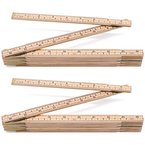 Jeemiter 2 Pack Wood Folding Rule for Carpenters, 6.5FT/2M Hardwood Foldable Ruler with Brass Hinges | Yard Stick with Easy-Read Inch & Metric Measurements - Image 1