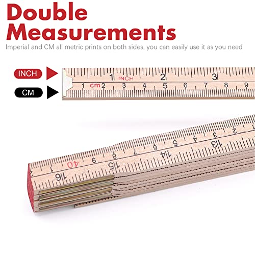 Jeemiter 2 Pack Wood Folding Rule for Carpenters, 6.5FT/2M Hardwood Foldable Ruler with Brass Hinges | Yard Stick with Easy-Read Inch & Metric Measurements - Image 4
