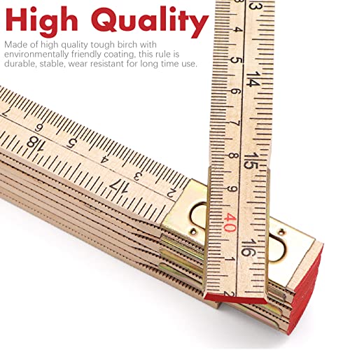 Jeemiter 2 Pack Wood Folding Rule for Carpenters, 6.5FT/2M Hardwood Foldable Ruler with Brass Hinges | Yard Stick with Easy-Read Inch & Metric Measurements - Image 3