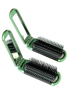 2 Green ALAZCO Folding Hair Brush With Mirror Compact Pocket Size Travel Car Gym Bag Purse Locker Swimming Camping Sleepover Gift and more