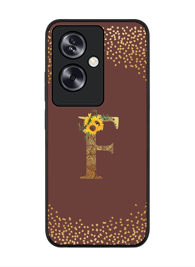 Stylizedd Rugged Black Edge Case for Oppo A79 5G Case Cover Custom Monogram Initial Letter Floral Mandala Pattern Alphabet- F (Brown) - Image 1