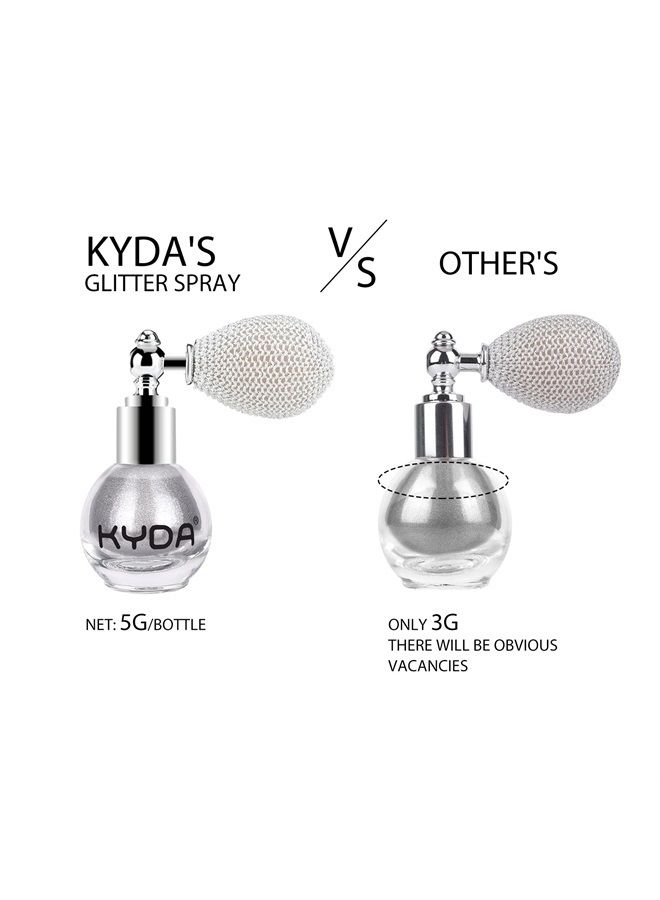 KYDA Highlighter Powder Spray, Glitter High Gloss Spray Shimmer Sparkle Powder Makeup Spray, for Face Body Cosmetic-Metallic Silver - Image 2