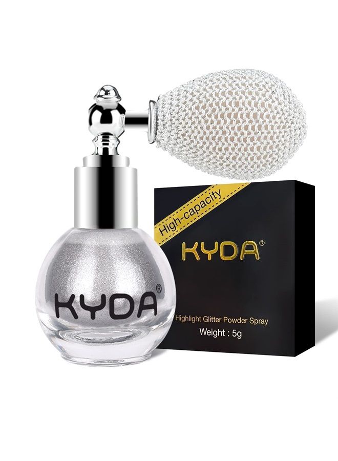 KYDA Highlighter Powder Spray, Glitter High Gloss Spray Shimmer Sparkle Powder Makeup Spray, for Face Body Cosmetic-Metallic Silver - Image 1