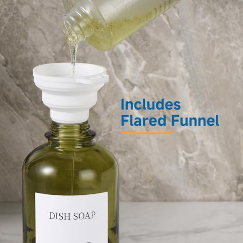 Cabo Deseado Glass Soap Dispenser with Pump, Dish and Hand Soap Dispenser for Kitchen Bathroom Set, Clear Glass Dispenser Set of 2 Pack with 18 Stickers Funnel Bamboo Tray 500ml 18oz Green - Image 3