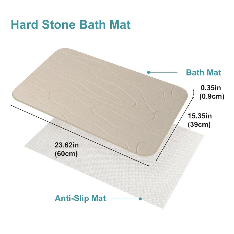JUERLEN 2 Pack Diatomaceous Earth Shower Mat, Stone Bath Mat, Nonslip Super Absorbent Fast-Drying Hard Bath Mat for Bathroom Shower Floor, 23.62 x 15.35 inch, Grey and White Pattern - Image 3