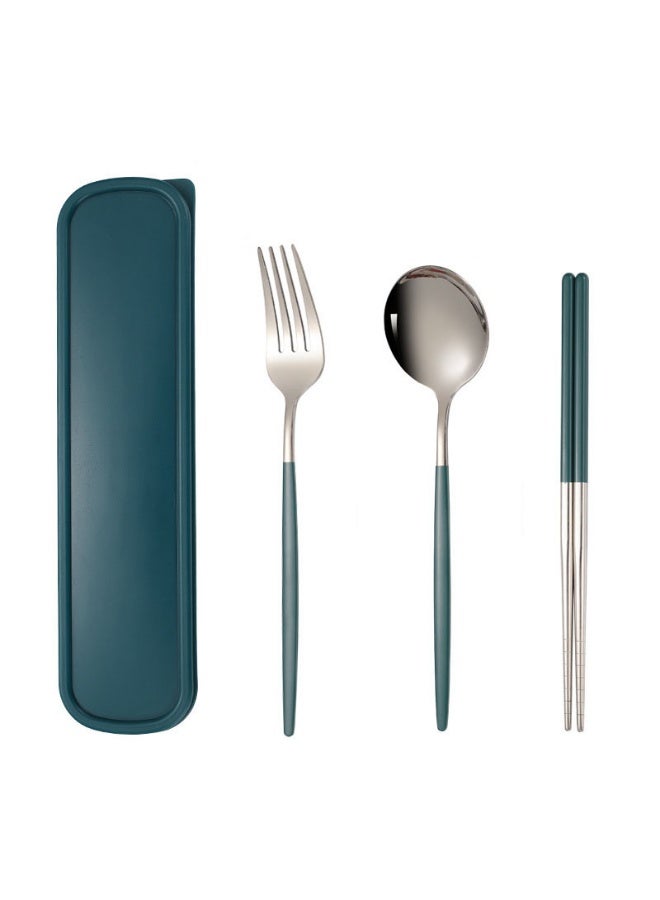 مجموعة أدوات المائدة الخارجية 3 قطع طقم أدوات المائدة الخارجية شوكة ملعقة عيدان طعام، أدوات مائدة محمولة للتخييم، طقم أدوات مائدة للسفر مع حقيبة - Image 1