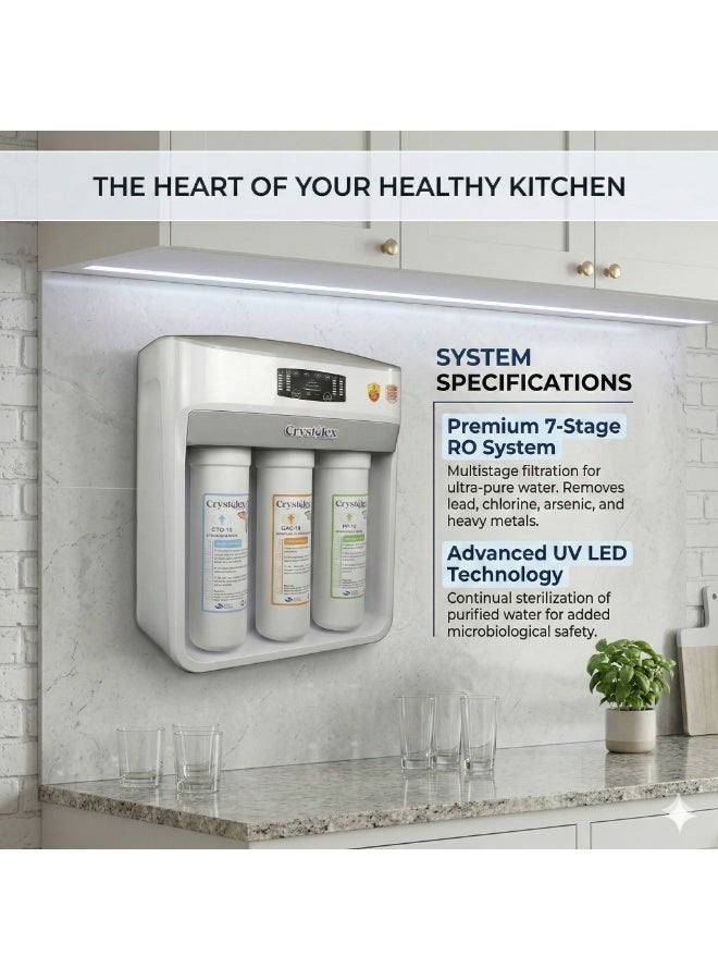 Crystolex Crystal Pro 7-Stage RO Water Purifier with UV LED | Free Installation | Advanced Reverse Osmosis Water Filtration System for Home | Drinking Water Filter System for Home | 285L/Day Output | Balanced PH & Minerals Water Filter | Crystolex RO Water Filter for Home and Offices | - Image 5