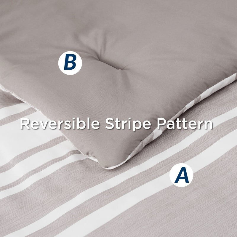 Bedsure King Size Comforter Set 7 Pieces Bed in a Bag, Cationic Dyeing, Reversible, Bedding Set for All Seasons with  1 Comforter (265 cm x 230 cm), 1 Fitted Sheet (198 cm x 203 cm) with 35 cm Deep Pocket,  1 Flat Sheet (275 cm x 260 cm) , 2 Pillowcases (50 cm x 100 cm) & 2 Pillow Shams (50 cm x 90 cm), Taupe Striped - Image 5