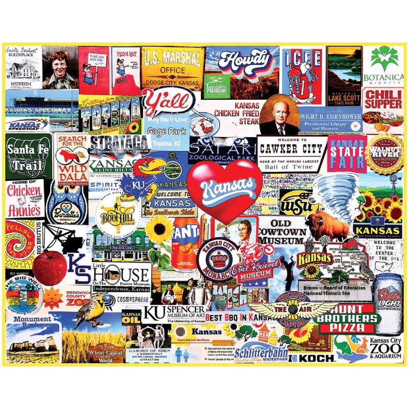 White Mountain 1000 Piece Jigsaw Puzzle Sunflower State Collage Puzzles with Large Pieces Gift for Adults and Family 24 x30 I Love Kansas - Image 3