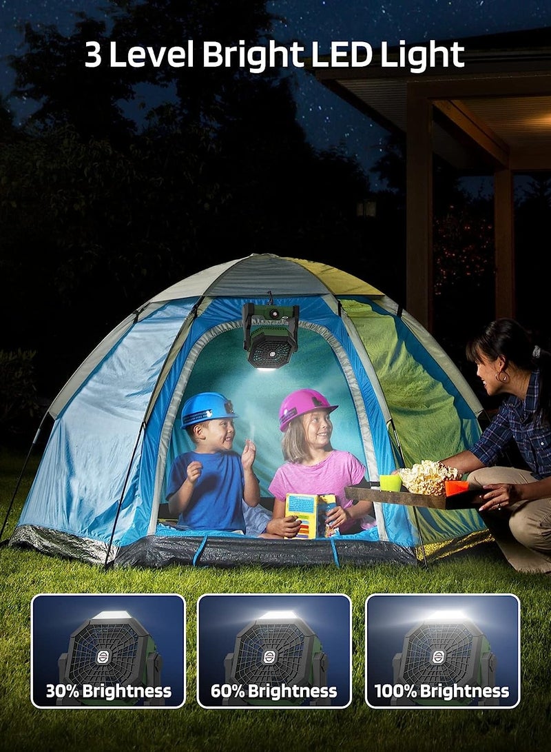 3 Speeds Camping Table Fan Rechargeable Tent Fan with Hanging Hook,with LED Light Operated for Picnic, Barbecue, Fishing, Travel Home and office (Green) - Image 3