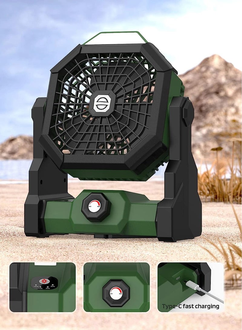 3 Speeds Camping Table Fan Rechargeable Tent Fan with Hanging Hook,with LED Light Operated for Picnic, Barbecue, Fishing, Travel Home and office (Green) - Image 4