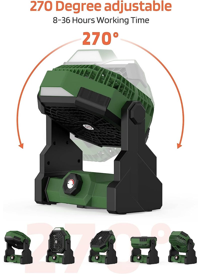 3 Speeds Camping Table Fan Rechargeable Tent Fan with Hanging Hook,with LED Light Operated for Picnic, Barbecue, Fishing, Travel Home and office (Green) - Image 5