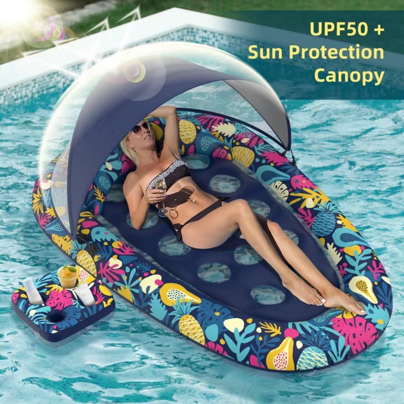 Sunikko X 3-in-1 Pool Floats with Canopy Cup Holder, Large 73" x 48" Pool Floats Adults Heavy Duty, Inflatable Lounger Raft Floating Chair with Backrest, Swimming Pool Lake Beach Pool Party - Image 2