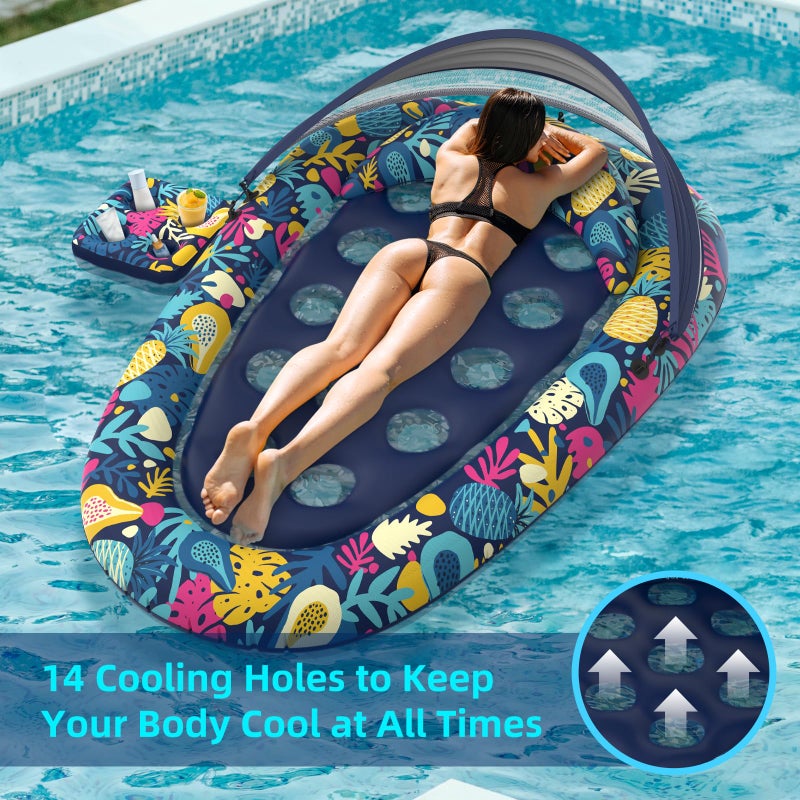 Sunikko X 3-in-1 Pool Floats with Canopy Cup Holder, Large 73" x 48" Pool Floats Adults Heavy Duty, Inflatable Lounger Raft Floating Chair with Backrest, Swimming Pool Lake Beach Pool Party - Image 4