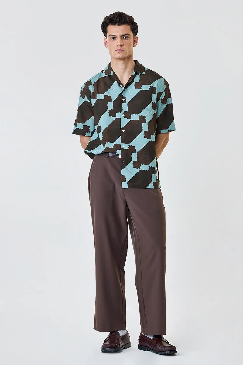 سنيتش Teal Geometric Short Sleeve Relaxed Shirt