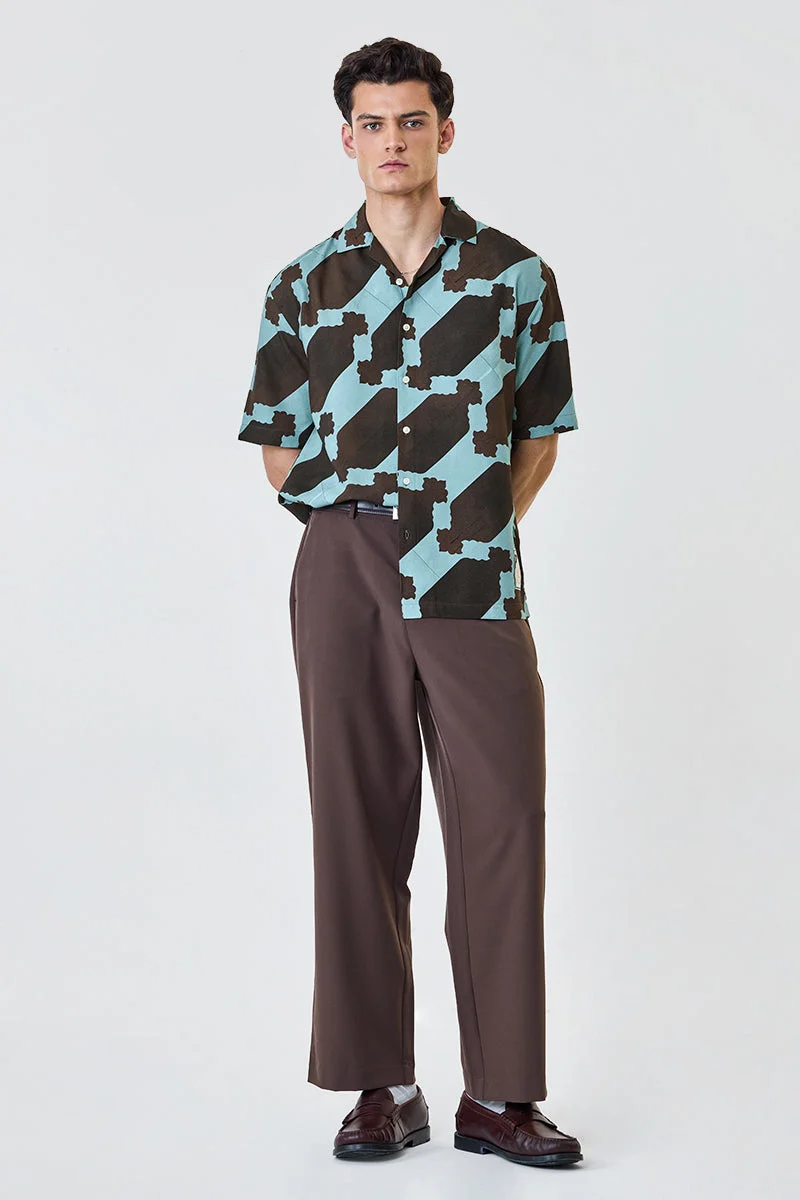 سنيتش Teal Geometric Short Sleeve Relaxed Shirt