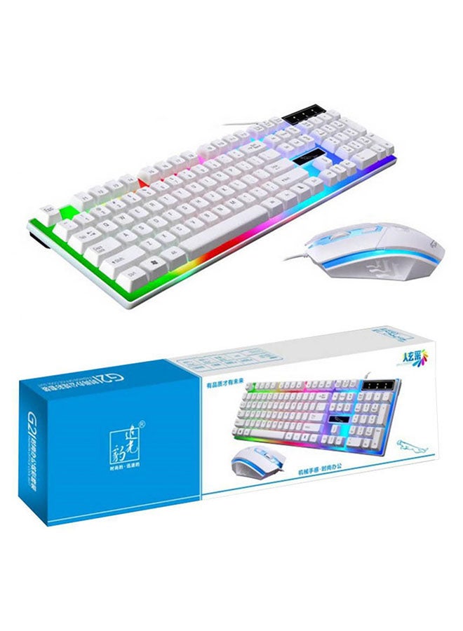طقم لوحة مفاتيح ألعاب بإضاءة LED مع ماوس طراز WT أبيض - Image 1