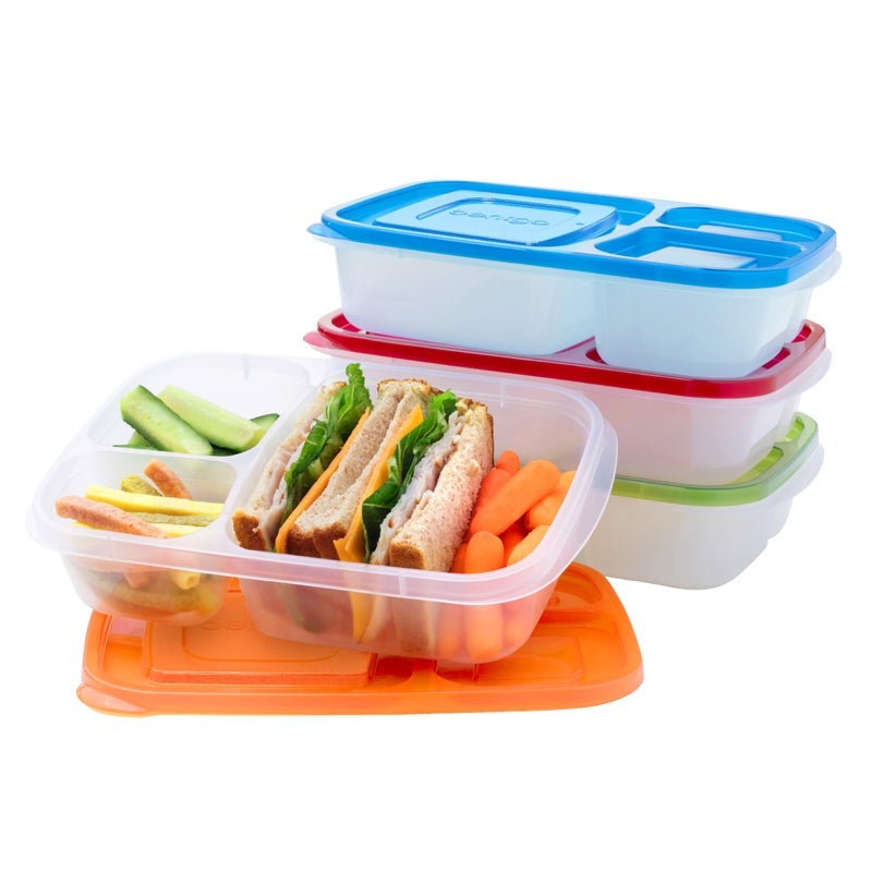 Bentgo Easyboxes Original Stackable Lunch Boxes Reusable 3Compartment Food Containers for Kids and Adults Bento Lunch Box for Meal Prep School Work BPA Free Set of 4 Classic