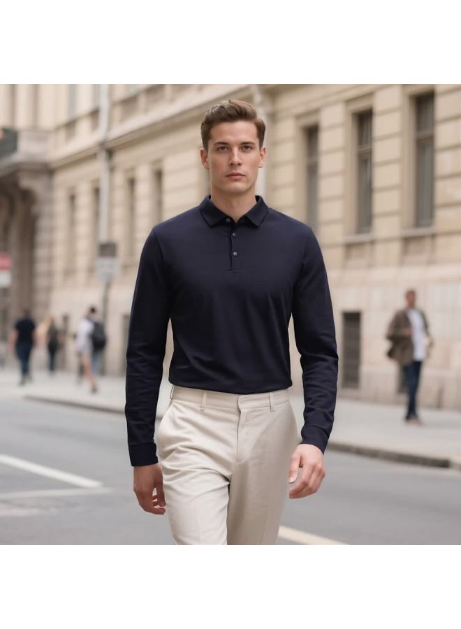 FIRS Shanshan Long Sleeve T-shirt Autumn Winter Warm Non-iron Modal Casual Business Polo Shirt For Men - Image 1