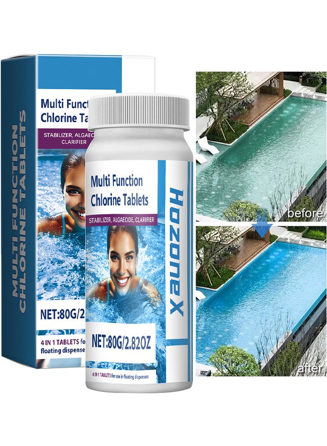 هوزونكس 80G أقراص الكلور متعددة الوظائف ، قرص فوارة لحمام السباحة ، لتطهير حمام السباحة (1 زجاجة قرص) - Image 1