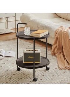 XiuWoo 2-Tier Round End Table Side Table with Wheels Small Coffee Table for Living Room Bedroom Hotel Wooden Look Furniture Sturdy Metal Frame  - Image 1