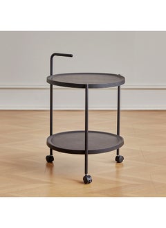 XiuWoo 2-Tier Round End Table Side Table with Wheels Small Coffee Table for Living Room Bedroom Hotel Wooden Look Furniture Sturdy Metal Frame  - Image 2
