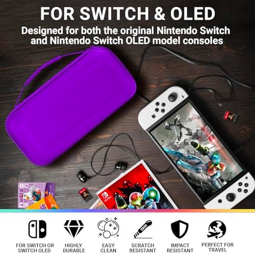 Orzly Carrying case for Nintendo Switch OLED and Switch Console - Purple Protective Hard Portable Travel case Shell Pouch for Nintendo Switch Console & Accessories - Image 3