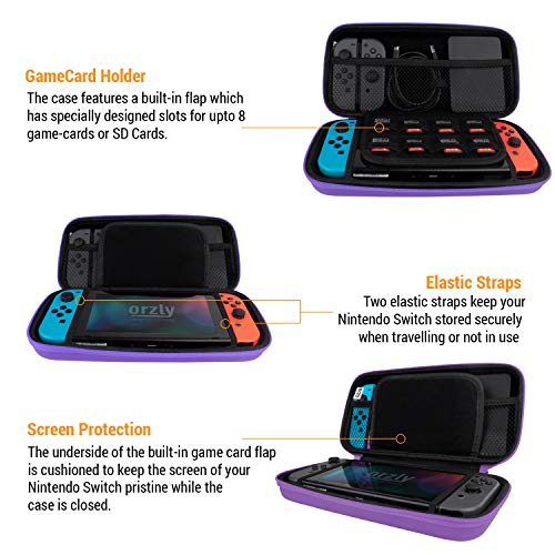 Orzly Carrying case for Nintendo Switch OLED and Switch Console - Purple Protective Hard Portable Travel case Shell Pouch for Nintendo Switch Console & Accessories - Image 5