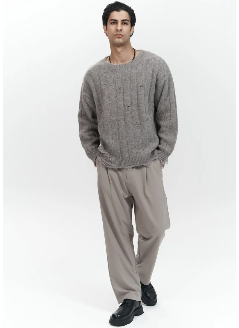 Mai Collection Vincent Torn Detail Gray Brown Men's Knitwear Sweater