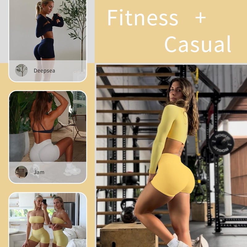 BumpGlow Women Workout Impact Shorts 4.5 Scrunch Butt Lifting Tummy Control Gym Shorts Comfy Running Seamless Booty Biker Shorts Yellow M - Image 5